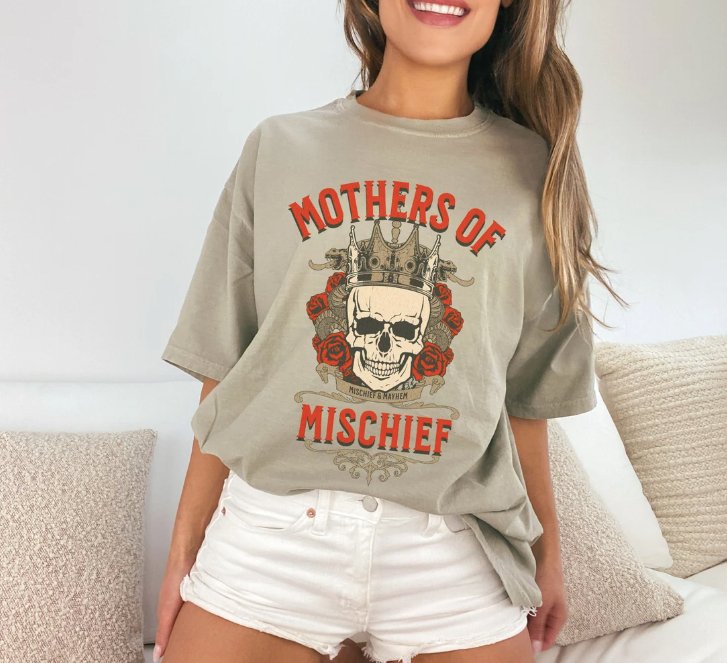 Mothers of Mischief Tee - GingerTots - Comfort Colors Shirt - S - Sandstone -