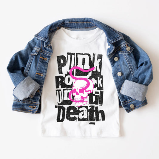 Punk Rock Until Death - Toddler T - Shirt - Ginger Tots Co. - Bella Canvas Toddler - White - Pink - 2T