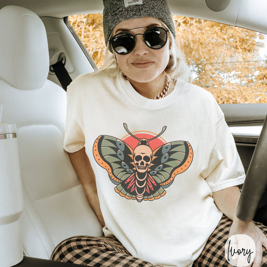 Retro Skeleton Butterfly Tee - GingerTots - Comfort Colors Shirt - S - Ivory -