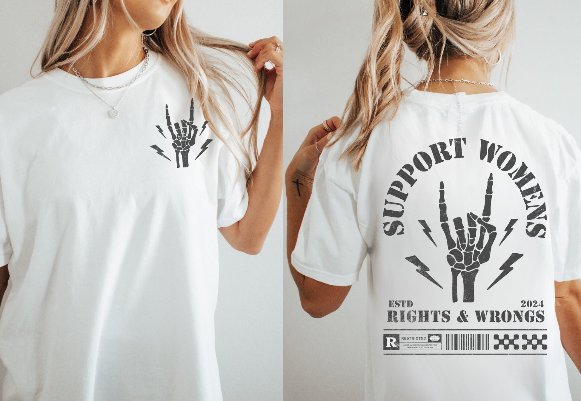 Support Womens Rights and Wrongs Tee - GingerTots - Comfort Colors Shirt - S - White -